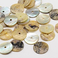 Bronze Perles rondes plates en coquillage akoya, perles en nacre, tan, 13x1mm, Trou: 1mm, environ 2880 pcs / sachet 