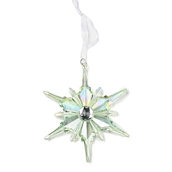 Snowflake Christmas Transparent Plastic Pendant Decoration, for Christma Tree Hanging Decoration, with Iron Ring and Net Gauze Cord, Pale Green, Snowflake, 212mm, Snowflake: 125x105x12mm