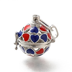 Red Alloy Enamel Bead Cage Pendants, Hollow Heart Charm, for Chime Ball Pendant Necklaces Making, Platinum, Red, 34mm, Hole: 6x3mm, Bead Cage: 26x25x21mm, 18mm Inner Size