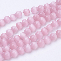 Pink Abalorios de ojos de gato, rondo, rosa, 4 mm, agujero: 0.8 mm, sobre 93~95 unidades / cadena