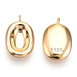 Real 18K Gold Plated 925 Sterling Silver Charms, Oval Charms, Nickel Free, with S925 Stamp, Real 18K Gold Plated, 14x9x2.5mm, Hole: 1mm