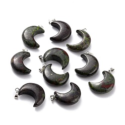 Dragon Blood Natural Dragon Blood Pendants, with Platinum Brass Loops, Moon, 29x18~21x7~10mm, Hole: 6x3mm