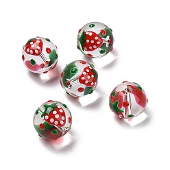 Red Handmade Glass Enamel Beads Strands, Round with Strawberry, Red, 13x12mm, Hole: 1.2mm, about 30pcs/strand