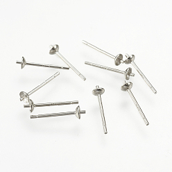 Platinum Rhodium Plated 925 Sterling Silver Stud Earring Findings, Earring Posts, Platinum, 13x0.9~3mm