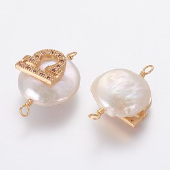 Balance Connecteurs de liens de perles naturelles, avec accessoires zircon cubique micro pave en laiton, plat rond avec constellation, or, fuchsia, libra, 20~26x9~17x5~11mm, Trou: 1.6mm