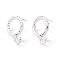 925 Sterling Silver Plated 304 Stainless Steel Stud Earring Findings, with 316 Surgical Stainless Steel Pins and Horizontal Loops, Ring, 925 Sterling Silver Plated, 16.5x12mm, Hole: 3.2mm, Pin: 0.7mm