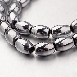 Silver Plated Electroplate Non-magnetic Synthetic Hematite Bead Strands, Barrel, Silver Plated, 12x8mm, Hole: 1mm, about 33pcs/strand, 15.7 inch