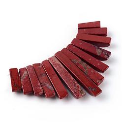 Jaspe Rouge Rouge naturel pendentifs de jaspe ensembles, pendentifs éventails gradués, perles focales, rectangle, 11~30x4~5x4mm, Trou: 1mm, 13 pièces / kit