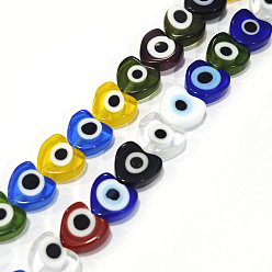 Colorful Handmade Evil Eye Lampwork Beads Strands, Heart, Colorful, 6~7x8x3mm, Hole: 1mm, about 47~49pcs/strand, 13.19~13.98 inch(33.5~35.5cm)