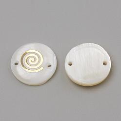 Golden Freshwater Shell Links connectors, Flat Round & Vortex, Golden, 16x4mm, Hole: 1.1~1.5mm