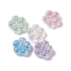 Couleur Mélangete Placage uv perles de fleurs acryliques irisées arc-en-ciel, 5 pétale de fleur de prunier, couleur mixte, 22x23x10mm, Trou: 3.5mm