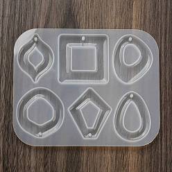Square Square Teardrop Oval DIY Pendant Silicone Molds, Resin Casting Coaster Molds, for UV Resin, Epoxy Resin Craft Making, 100x125x12mm, Hole: 2mm, Inner Diameter: 42x31~42mm