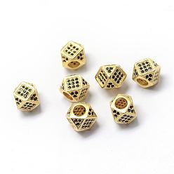Golden Rack Plating Brass Cubic Zirconia Beads, Long-Lasting Plated, Polygon, Golden, 9.5x7mm, Hole: 3mm
