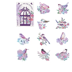Lilac Cartoon Bird Theme Stickers, PET Waterproof Adhesive Stickers, for Water Bottles Laptop Phone Skateboard Decoration, Lilac, 60x60mm, 10 style/set