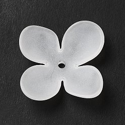 Blanc Transparentes bouchons acrylique de perles, 4 pétales, givré, fleur, blanc, 26x26.5x5mm, Trou: 1.8mm, environ769 pcs / 500 g