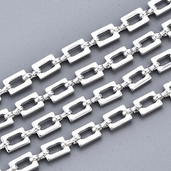 Серебро Латунные цепочки, прямоугольные звенья цепи, несварные, с катушкой, серебряные, Прямоугольник: 6.5x4.6x1 мм, ссылка: 5.8x2.5x1.2 mm, около 16.4 футов (5 м) / рулон