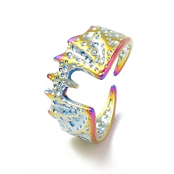 Rainbow Color Chapado de iones (ip) 304 anillo de puño abierto de murciélago gótico de acero inoxidable para mujer, color del arco iris, tamaño de EE. UU. 6 1/2 (16.9 mm)
