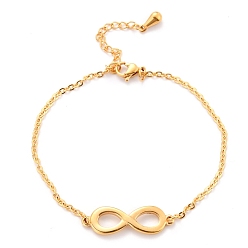 Golden 304 Stainless Steel Link Bracelets, with Cable Chains, Infinity, Golden, 7-1/8 inch(18cm)