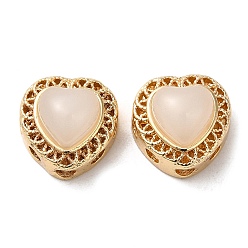 Light Gold Brass Beads, with Resin, Long-Lasting Plated, Heart, Light Gold, 10.5x10x7mm, Hole: 1.6mm