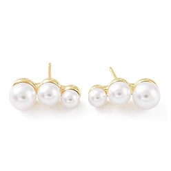 Real 18K Gold Plated Rack Plating Brass Stud Earrings for Women, with Plastic Pearl, Long-Lasting Plated, Lead Free & Cadmium Free, Real 18K Gold Plated, 7x17mm