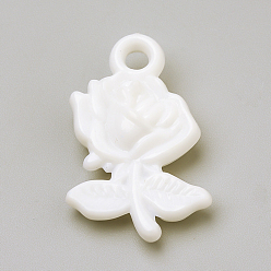 White Opaque Acrylic Pendants, Rose, White, 27x17x7mm, Hole: 3mm, about 580pcs/500g