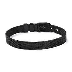 Black Plated 304 Stainless Steel Watch Bands, Watch Belt Fit Slide Charms, Black Plated, 8-1/2 inch(21.5cm), 8mm