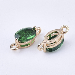 Sea Green Transparent Glass Links connectors, with Brass Findings, Faceted, Oval, Light Gold, Sea Green, 11x4x4mm, Hole: 1mm