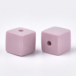 Flamingo Acrylic Beads, Cube, Flamingo, 15x15x15mm, Hole: 3.5mm, about 130pcs/500g
