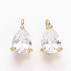Real 18K Gold Plated Brass Cubic Zirconia Charms, Nickel Free, Real 18K Gold Plated, teardrop, 11.5x7x4mm, Hole: 2mm