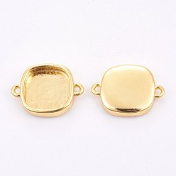 Golden Brass Cabochon Connector Settings, Plain Edge Bezel Cups, Long-Lasting Plated, Square, Golden, Tray: 9x9mm, 11x15x3mm, Hole: 1mm