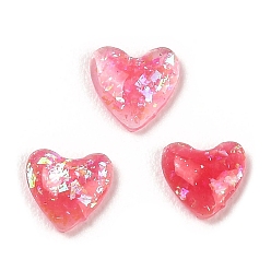 Pink Cabochons en résine imitation opale, avec de la poudre de paillettes, coeur à dos plat, rose, 5x5x1mm