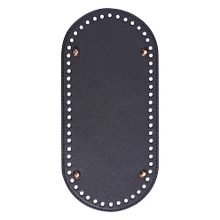 Noir Cuir ovale bas long pour sac à tricoter, accessoires de bricolage fait main, noir, 25x12x1.1 cm, trou: 0.5 cm