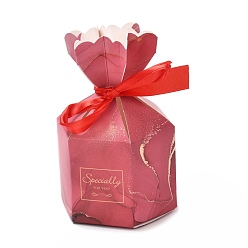 Другие Бумажные коробки конфет, ювелирные изделия конфеты свадьба подарочная упаковка, с лентой, шестиугольная ваза, мраморный узор, 7.25x7.2x13.1 см