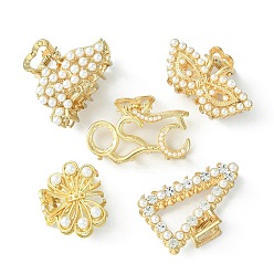 White 5 Styles Alloy Claw Hair Clips, with ABS Plastic Imitation Pearl, Long-Lasting Plated, Bowknot & Number 520 & Masquerade & Butterfly & Triangle, White, 31~50x30~50x23.5~27mm