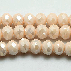 Navajo White Electroplate Glass Bead Strands, Full Luster Plated, Faceted, Rondelle, Navajo White, 3.5x2.5~3mm, Hole: 1mm, about 120pcs/strand, 13.7~14.1 inch(33~34cm)