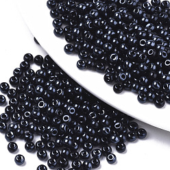 Black Opaque Glass Beads, Opaque Colours Luster, Round, Black, 4x3mm, Hole: 1mm, about 4500pcs/bag