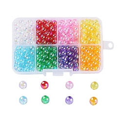 Mixed Color 8 Colors Eco-Friendly Transparent Acrylic Beads, AB Color, Round, Mixed Color, 6mm, Hole: 1.5mm, 8colors, about 52pcs/color, 416pcs/box