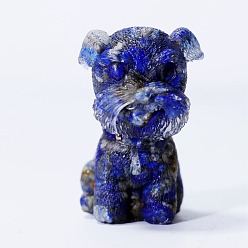 Lapis Lazuli Décorations d'exposition artisanales en puces de lapis-lazuli naturelles et en résine, figurine de chien schnauzer, pour la maison ornement feng shui, 42x26x28mm