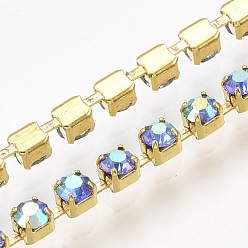 Zafiro Ligero AB Pulseras elásticas de cadena de garra de latón, con diamante de imitación, color de ab chapado, dorado, zafiro ligero ab, 2 pulgada (5 cm), 2 mm