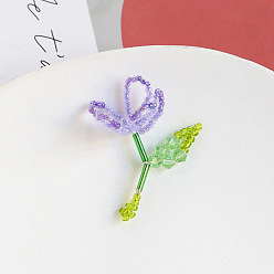 Medium Purple Glass Seed Braided Beaded Pendant, Flower of Life, Medium Purple, 41x22mm