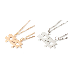 Mixed Color 304 Stainless Steel Puzzle Piece Pendant Necklaces Sets, Best Friend Necklaces for Friendship Gifts, Hollow Heart, Mixed Color, 17.31 inch(45.5cm), 2pcs/set