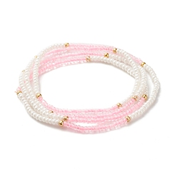 Pink Perles de rocaille en verre, pour femmes filles, bijoux d'été, rose, 31-1/2 pouce (80 cm)