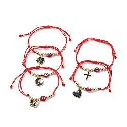 Mixed Shapes Bracelet à breloques en alliage, bracelet réglable tressé au chalumeau mauvais œil avec cordons en nylon, formes mixtes, diamètre intérieur: 3-1/8 pouce (8 cm)