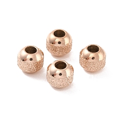 Rose Gold Ion Plating(IP) Textured 304 Stainless Steel Beads, Round, Rose Gold, 4mm, Hole: 1.5mm