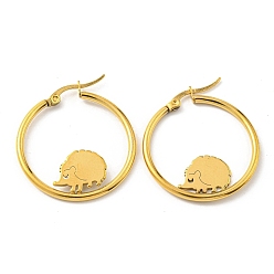 Golden 304 Stainless Steel Hedgehog Beaded Hoop Earrings, Golden, 32x30.5mm