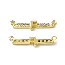 Letter F Rack Plating Brass Micro Pave Clear Cubic Zirconia Connector Charms, Real 18K Gold Plated, Long-Lasting Plated, Cadmium Free & Nickel Free & Lead Free, Letter Links, Letter.F, 6x25.5x2.5mm, Hole: 1.2mm