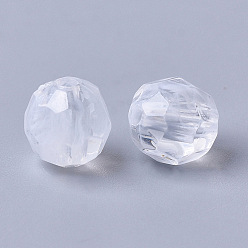 White Acrylic Beads, Imitation Gemstone, Faceted, Round, Clear & White, 8mm, Hole: 1.8mm, about 1900pcs/500g