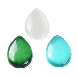 Mixed Color Cat Eye Pendants, Teardrop Charms, Mixed Color, 47x33x7mm, Hole: 1.4mm