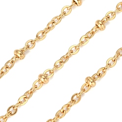Chapado en Oro Real 18K 304 cadenas de cable de acero inoxidable, cadenas decorativas, con Rondelle, soldada, real 18 k chapado en oro, 2x1.5 mm, perlas: 2 mm de ancho
