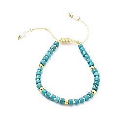 Synthetic Turquoise Adjustable Synthetic Turquoise & Natural Shell & Brass Braided Beaded Bracelet with Charms for Women, Inner Diameter: 1-3/4~2-7/8 inch(4.5~7.3cm), Star: 0.6x0.6x0.24cm